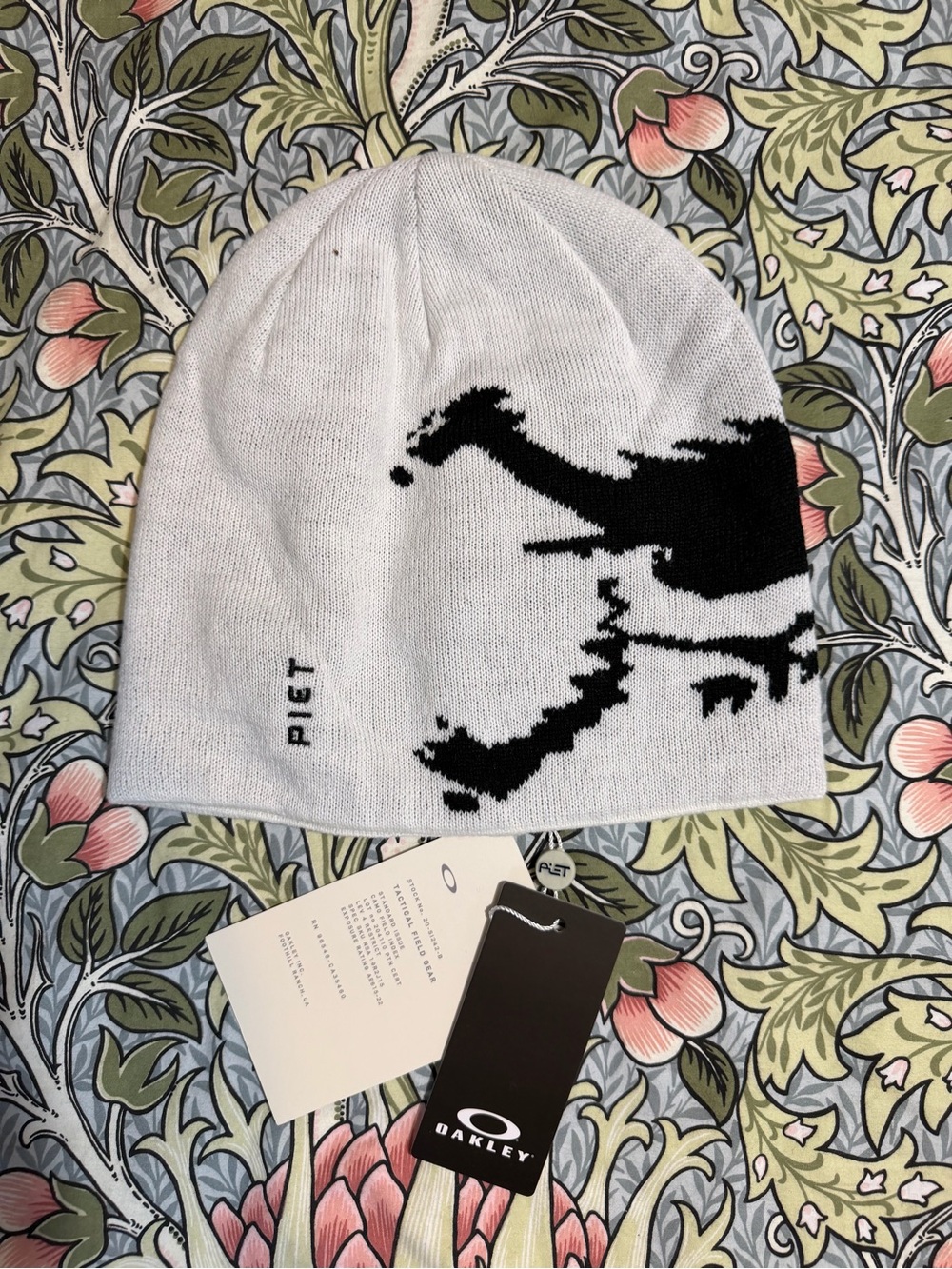Oakley White & Black Knit Beanie with Graphic